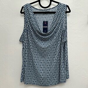 Chaps Summer Group Blue Print Draped Scoop Neck Sleeveless Blouse